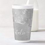 Silver Glitter Glam Bling Personalized Metallic Latte Mug<br><div class="desc">Easily personalize this silver brushed metal and glamourous faux glitter patterned latte mug with your own custom name.</div>