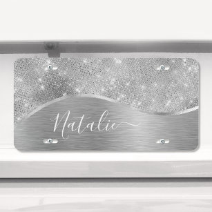 Silver Glitter Glam Bling Personalized Metallic License Plate