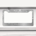 Silver Glitter Glam Bling Personalized Metallic License Plate Frame<br><div class="desc">Easily personalize this silver brushed metal and glamourous faux glitter patterned license plate frame with your own custom name.</div>