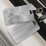 Silver Glitter Glam Bling Personalized Metallic Luggage Tag<br><div class="desc">Easily personalize this silver brushed metal and glamourous faux glitter patterned luggage tag with your own custom name.</div>