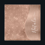 Silver Glitter Glam Bling Personalized Metallic Ma Magnet<br><div class="desc">Easily personalize this rose gold brushed metal and glamourous faux glitter patterned magnet with your own custom name.</div>