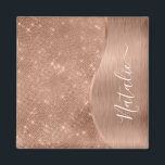 Silver Glitter Glam Bling Personalized Metallic Ma Magnet<br><div class="desc">Easily personalize this rose gold brushed metal and glamourous faux glitter patterned magnet with your own custom name.</div>