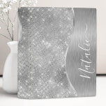 Silver Glitter Glam Bling Personalized Metallic Mini Binder<br><div class="desc">Easily personalize this silver brushed metal and glamourous faux glitter patterned binder with your own custom name.</div>