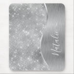 Silver Glitter Glam Bling Personalized Metallic Mouse Pad<br><div class="desc">Easily personalize this silver brushed metal and glamourous faux glitter patterned mouse pad with your own custom name.</div>