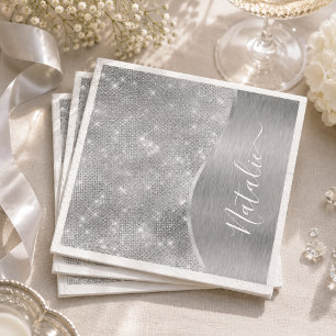 Silver Glitter Glam Bling Personalized Metallic Napkin