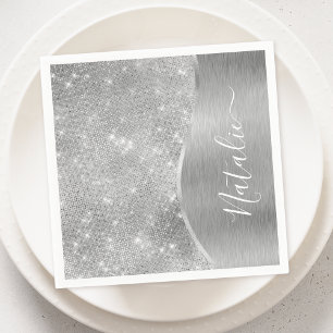 Silver Glitter Glam Bling Personalized Metallic Napkin