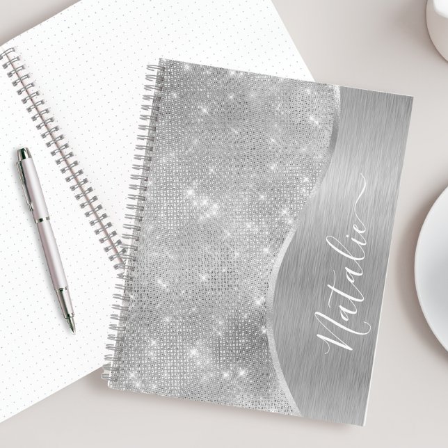 Silver Glitter Glam Bling Personalized Metallic Notebook (Creator Uploaded)