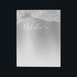 Silver Glitter Glam Bling Personalized Metallic Notepad<br><div class="desc">Easily personalize this silver brushed metal and glamourous faux glitter patterned notepad with your own custom name.</div>