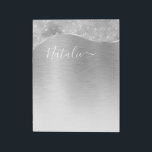 Silver Glitter Glam Bling Personalized Metallic Notepad<br><div class="desc">Easily personalize this silver brushed metal and glamourous faux glitter patterned notepad with your own custom name.</div>