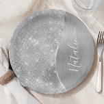 Silver Glitter Glam Bling Personalized Metallic Paper Plate<br><div class="desc">Easily personalize these silver brushed metal and glamourous faux glitter patterned paper plates with your own custom name.</div>