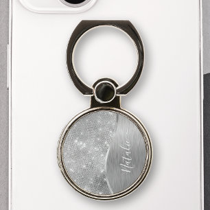 Silver Glitter Glam Bling Personalized Metallic Phone Ring Stand