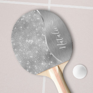 Silver Glitter Glam Bling Personalized Metallic Ping Pong Paddle