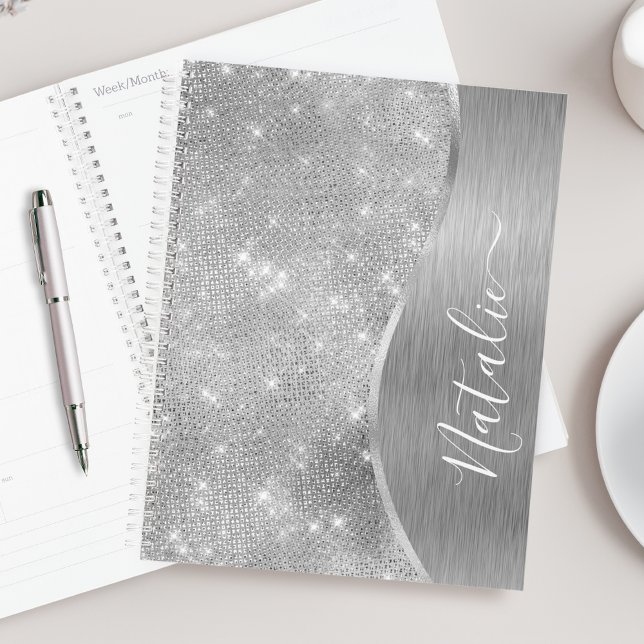 Silver Glitter Glam Bling Personalized Metallic Planner (Creator Uploaded)