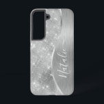 Silver Glitter Glam Bling Personalized Metallic Samsung Galaxy Case<br><div class="desc">Easily personalize this silver brushed metal and glamourous faux glitter patterned phone case with your own custom name.</div>