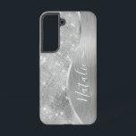 Silver Glitter Glam Bling Personalized Metallic Samsung Galaxy Case<br><div class="desc">Easily personalize this silver brushed metal and glamourous faux glitter patterned phone case with your own custom name.</div>