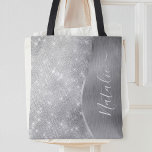 Silver Glitter Glam Bling Personalized Metallic Tote Bag<br><div class="desc">Easily personalize this silver brushed metal and glamourous faux glitter patterned tote bag with your own custom name.</div>