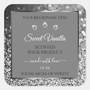 Silver Glitter Glam Grey Product Packaging Labels