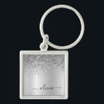 Silver Glitter Glam Metal Monogram Name Keychain<br><div class="desc">Silver Faux Foil Metallic Sparkle Glitter Brushed Metal Monogram Name Keychains (Key Chain). This makes the perfect sweet 16 birthday,  wedding,  bridal shower,  anniversary,  baby shower or bachelorette party gift for someone that loves glam luxury and chic styles.</div>