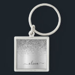 Silver Glitter Glam Metal Monogram Name Keychain<br><div class="desc">Silver Faux Foil Metallic Sparkle Glitter Brushed Metal Monogram Name Keychains (Key Chain). This makes the perfect sweet 16 birthday,  wedding,  bridal shower,  anniversary,  baby shower or bachelorette party gift for someone that loves glam luxury and chic styles.</div>
