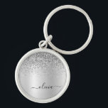 Silver Glitter Glam Metal Monogram Name Keychain<br><div class="desc">Silver Faux Foil Metallic Sparkle Glitter Brushed Metal Monogram Name Keychains (Key Chain). This makes the perfect sweet 16 birthday,  wedding,  bridal shower,  anniversary,  baby shower or bachelorette party gift for someone that loves glam luxury and chic styles.</div>