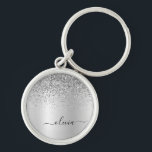 Silver Glitter Glam Metal Monogram Name Keychain<br><div class="desc">Silver Faux Foil Metallic Sparkle Glitter Brushed Metal Monogram Name Keychains (Key Chain). This makes the perfect sweet 16 birthday,  wedding,  bridal shower,  anniversary,  baby shower or bachelorette party gift for someone that loves glam luxury and chic styles.</div>