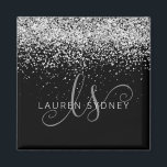 Silver Glitter Glam Monogram Name Magnet<br><div class="desc">Glam Rose Gold Glitter Elegant Monogram Magnet. Easily personalize this trendy chic magnet design featuring elegant rose gold sparkling glitter on a black background. The design features your handwritten script monogram with pretty swirls and your name.</div>