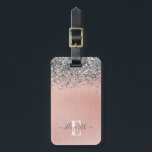 Silver Glitter Glam Pink Brushed Metal Monogram Luggage Tag<br><div class="desc">Personlaize this luggage tag with your monogram name. Background is a rose gold brushed metal with silver glitter. Monogram name on the front in script font and address and phone number on the back. Designed for you by Blackberry Boulevard.</div>