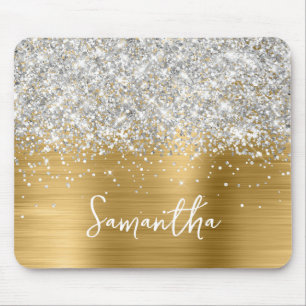 Silver Glitter Gold Glam Name Mouse Pad