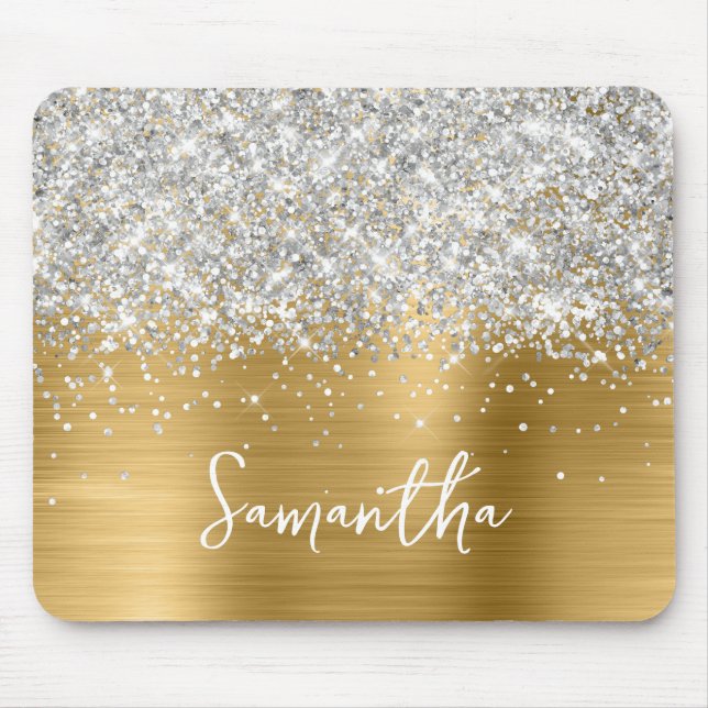 Silver Glitter Gold Glam Name Mouse Pad (Front)
