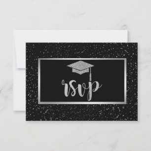 Silver Glitter Grad Cap,Confetti Graduation Party RSVP Card