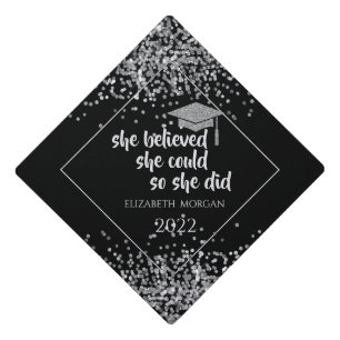 Silver Glitter Graduate Cap,Confetti  Graduation Cap Topper