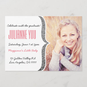 Silver Glitter Graduation 2015 Personalized Invite