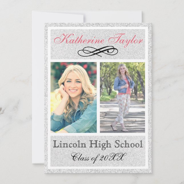 Silver Glitter - Graduation Announcement (Front)