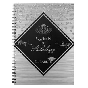 Silver Glitter Graduation Cap,Tiara,Diamonds Notebook