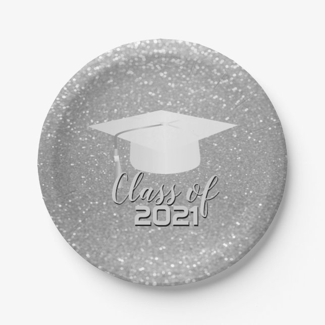 Silver Glitter Graduation Paper Plate (Front)