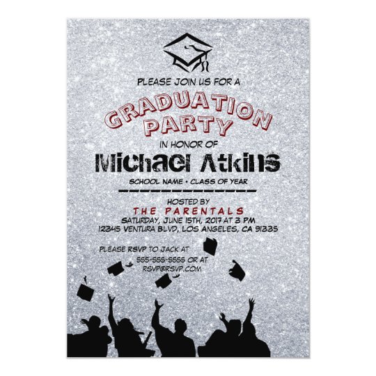 Silver Glitter Graduation Party Invitation
