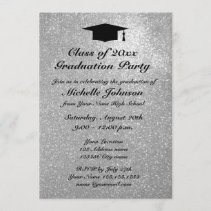 Silver glitter graduation party invitations