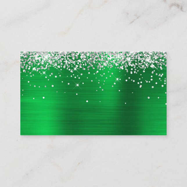 Silver Glitter Green Foil Blank Place Card (Back)