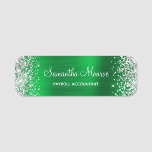 Silver Glitter Green Foil Name Title Tag