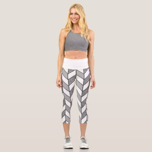 Silver Glitter Grey Herringbone Chevron Capri Leggings