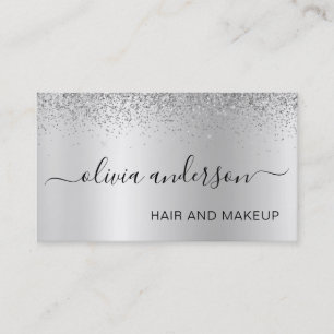 Silver Glitter Hair Makeup Salon Metallic Business Card