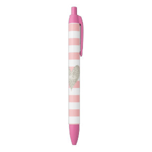 Silver Glitter Heart Black Ink Pen