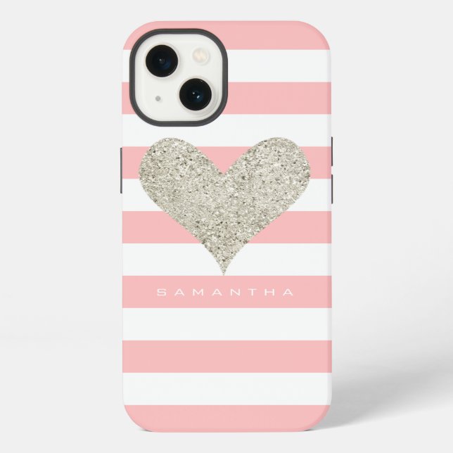 Silver Glitter Heart iPhone Case (Back)