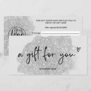 silver glitter heart logo gift certificate