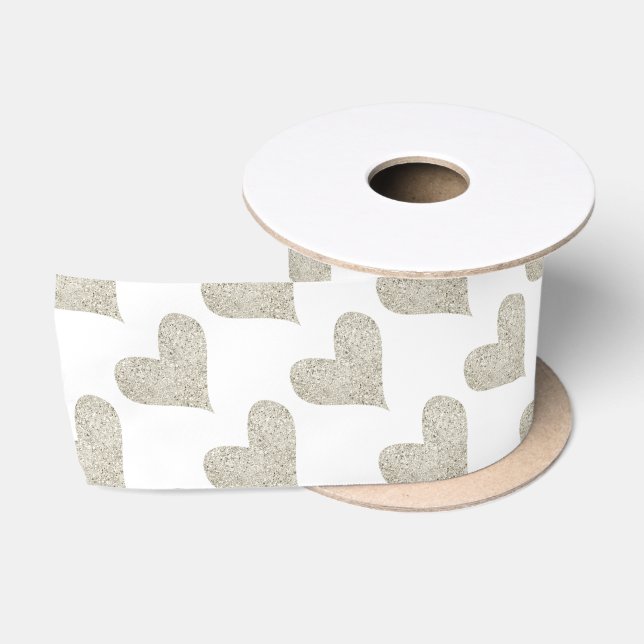 Silver Glitter Heart Satin Ribbon (Spool)