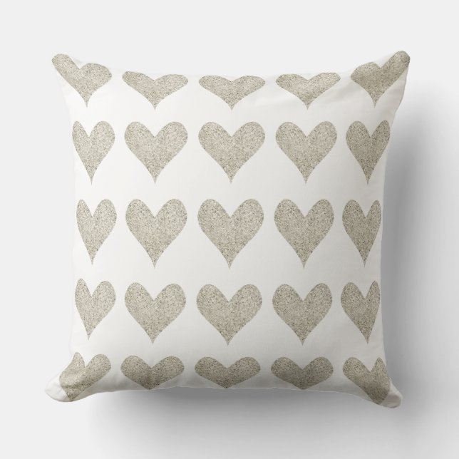 Silver Glitter Heart Throw Pillow (Front)