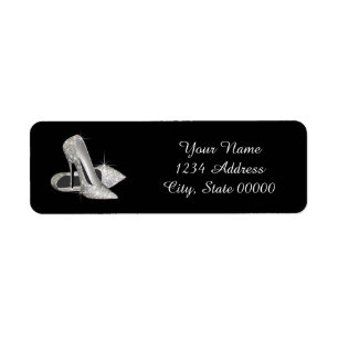 Silver Glitter High Heel Shoe Address Labels