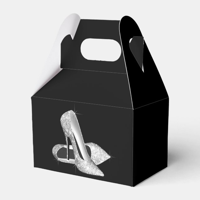 Silver Glitter High Heel Shoe Favor Box (Front Side)
