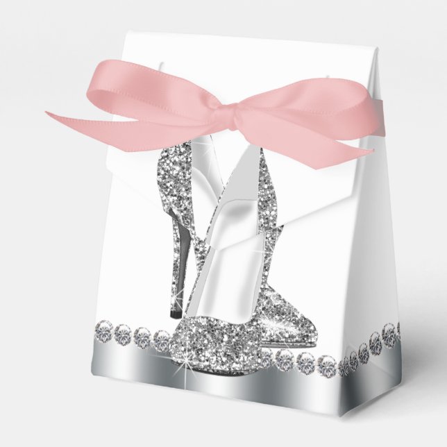 Silver Glitter High Heel Shoe Favor Box (Front Side)