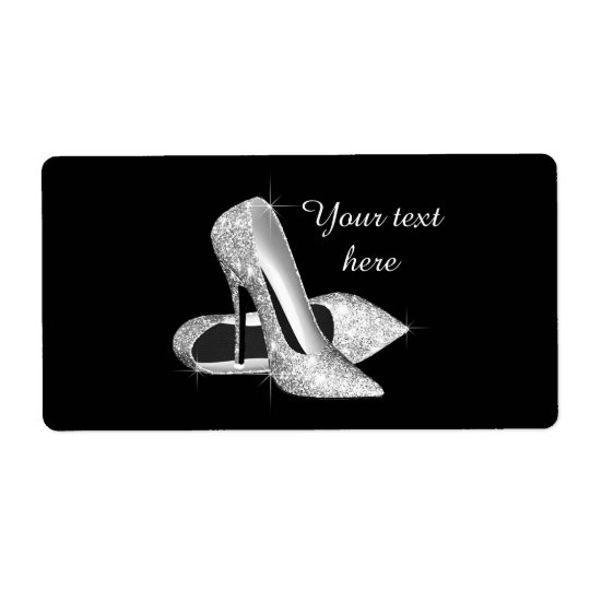 Silver Glitter High Heel Shoe Wine Bottle Shipping Label